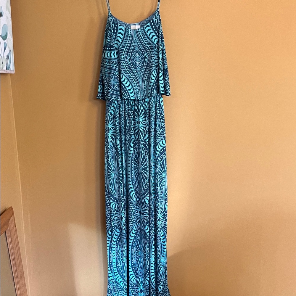 Blue and Black Patterned Maxi Dress